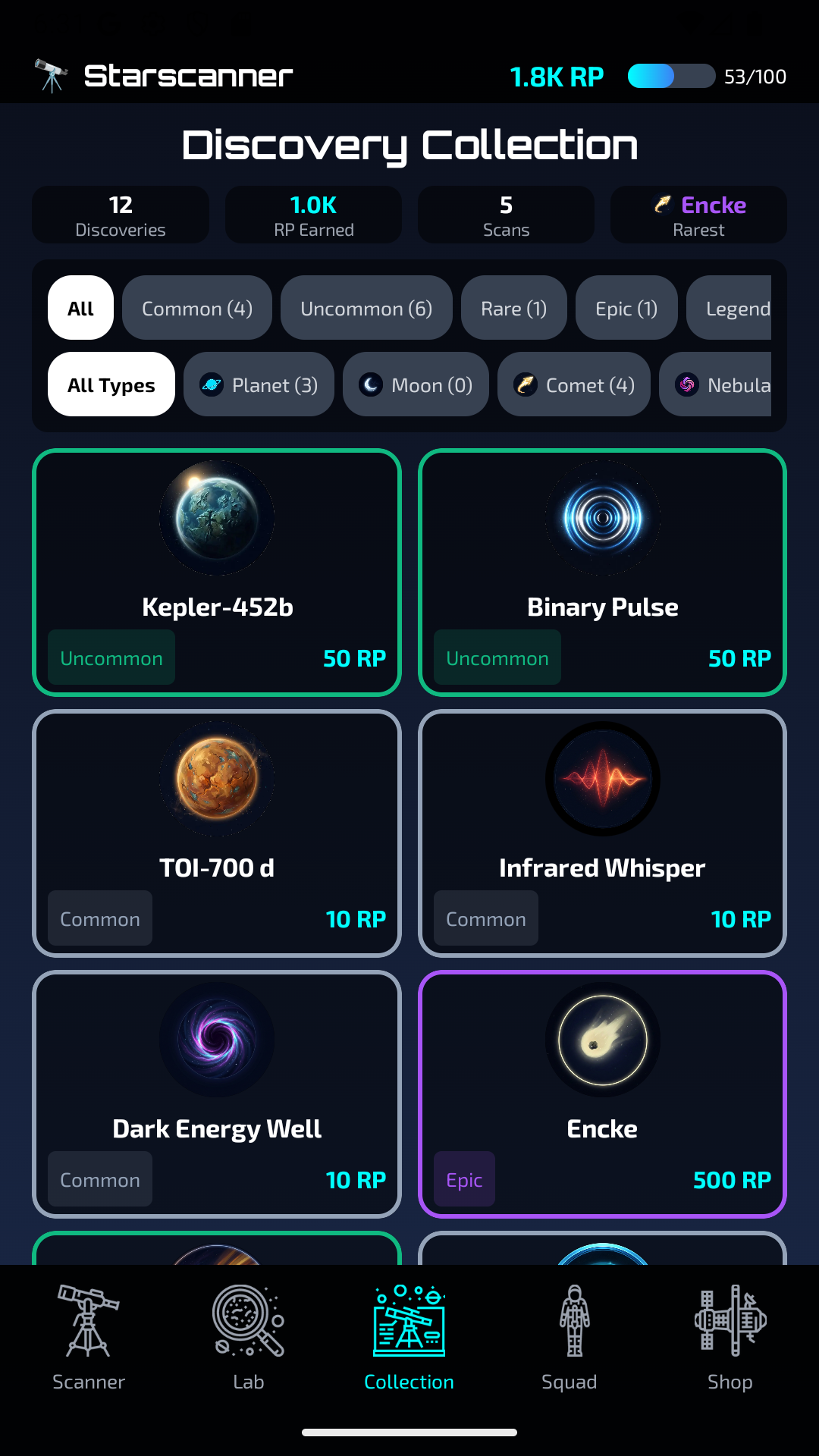 Starscanner gameplay - discovery collection